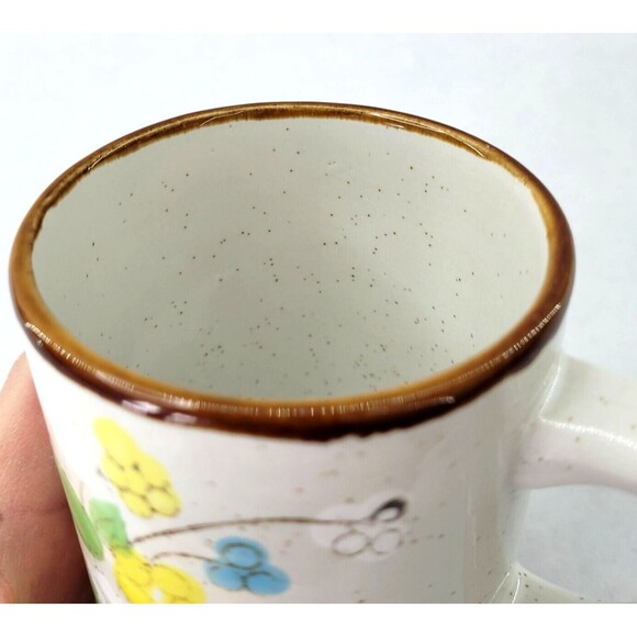 Vintage Daisy Mug Otagiri Style Speckled Stoneware Floral Cup Blue Yellow Green - Picture 7 of 7